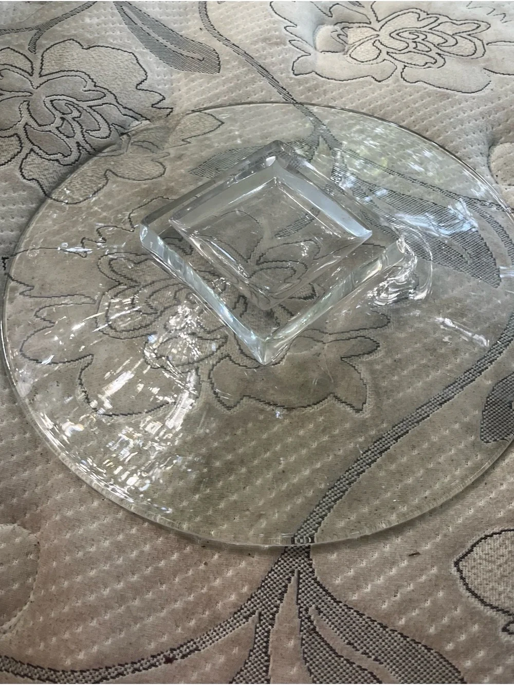 Clear Glass Serving Plate with Center Square Well - Home Dining